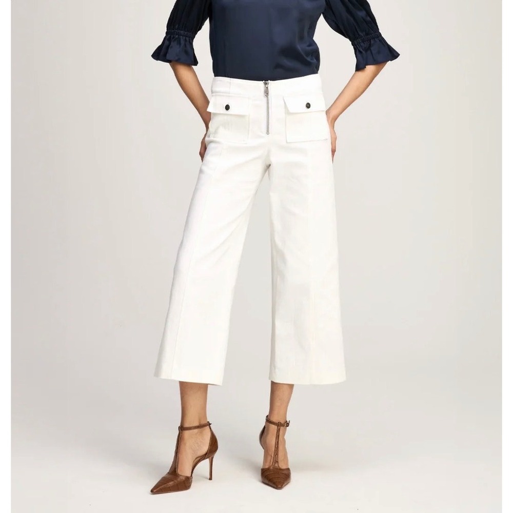 NEW Cinq a Sept Azure Jeans 6 White Wide Leg Cropped Trousers French Girl Chic